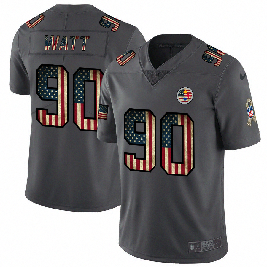 Men's Pittsburgh Steelers #90 T. J. Watt Grey 2019 Salute To Service USA Flag Fashion Limited Stitched NFL Jersey